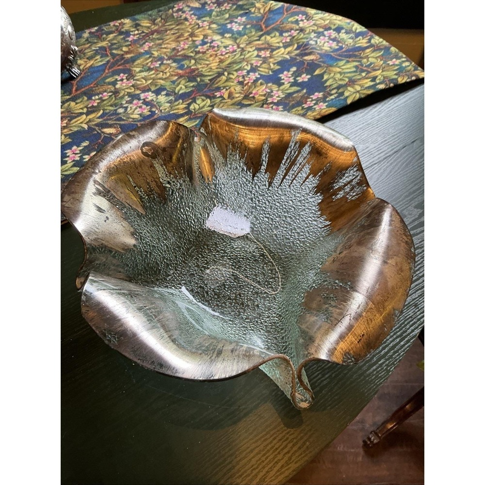 VTG Dorothy Thorpe Bowl "Atomic Splash" Silver Overlay Glass Bowl MCM